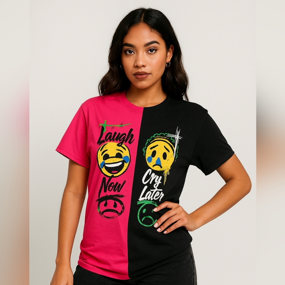 Graphic Emoji Tee In Pink and Black